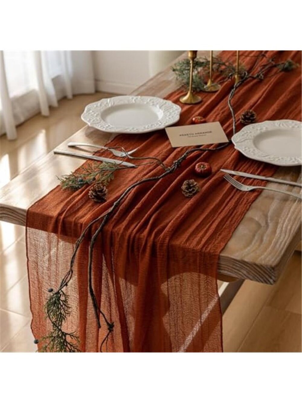 Fall Thanksgiving Decorations Terracotta Cheesecloth Table Runner 120 Inch